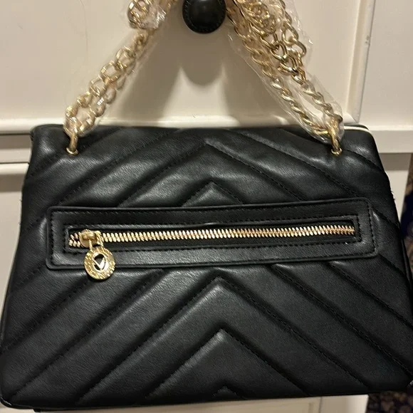 VALENTINO ORLANDI 6”x 11”x3” Black Quilted Bag Monogram Trim and Chain NWT $279 - Picture 6 of 7